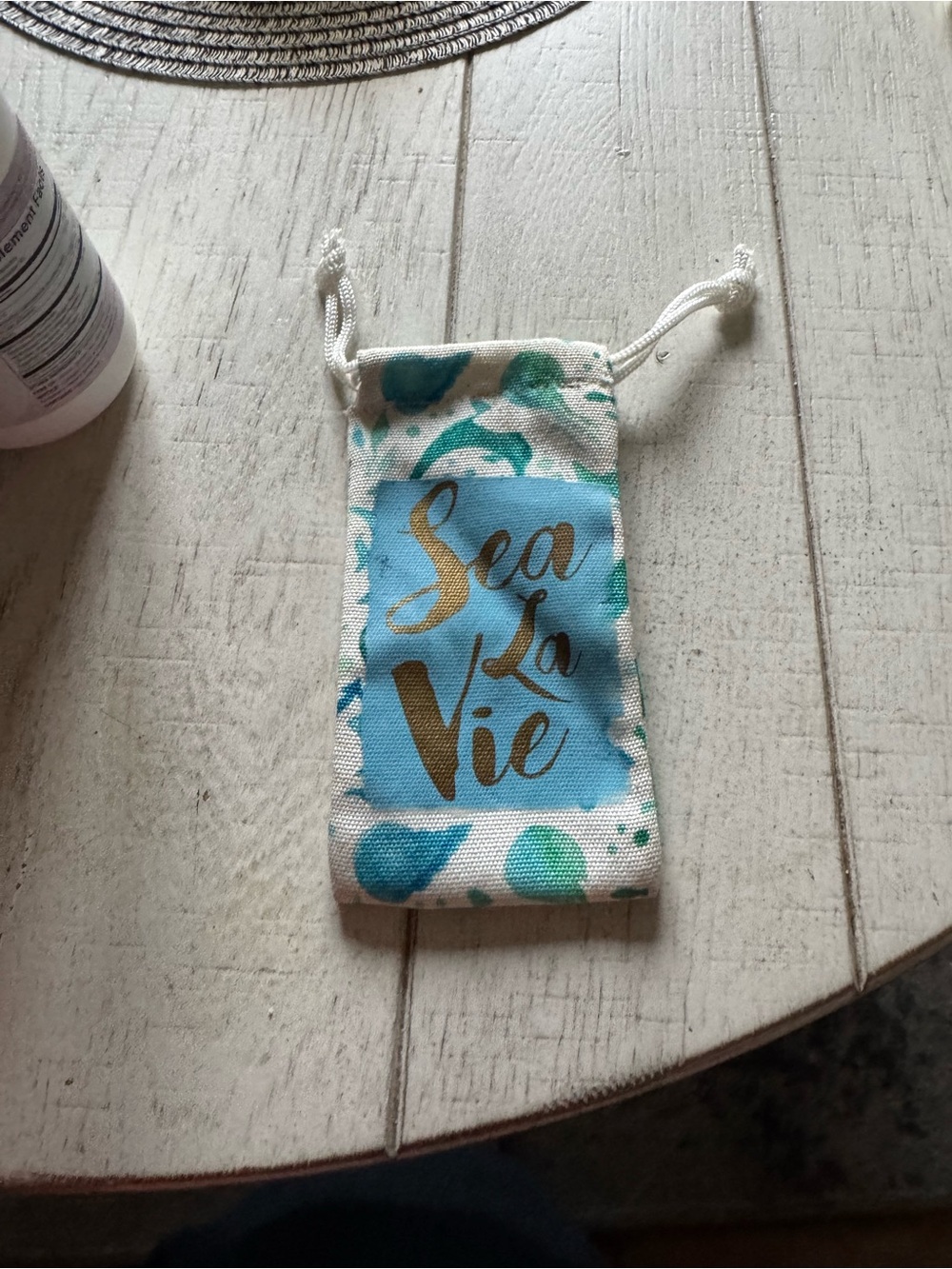 Sea La Vie Drawstring Pouch - Blue & Teal Waterproof Fabric Sunglass Case